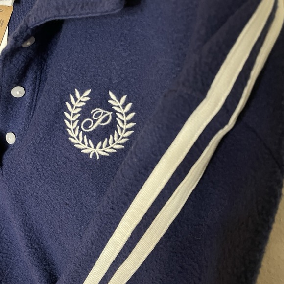 PINK Victoria's Secret cropped Reverse Fleece Polo Sweatshirt Crop Top M NEW NWT - Picture 9 of 10